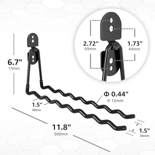Garage Hooks 11.8" Long with 2 Extension Storage Straps (11.8" Wave-shaped (2PACK) + 2 Straps)