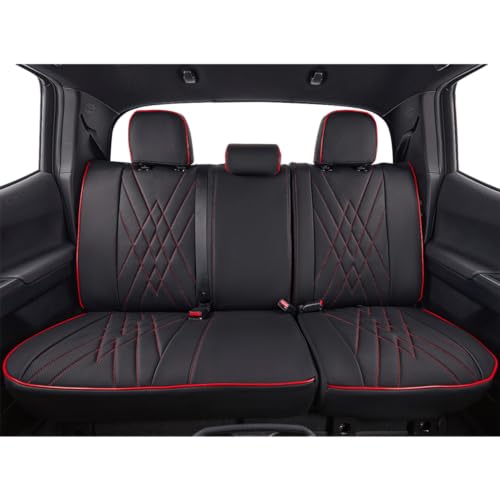 Custom Fit Tacoma Rear Car Seat Covers for Toyota Tacoma 2016 2017 2018 2019 2020 2021 2022 2023 Access Cab (Leather (Black with Red Trim) / 2016-2023 Access Cab,2DR-Only 2nd Row)