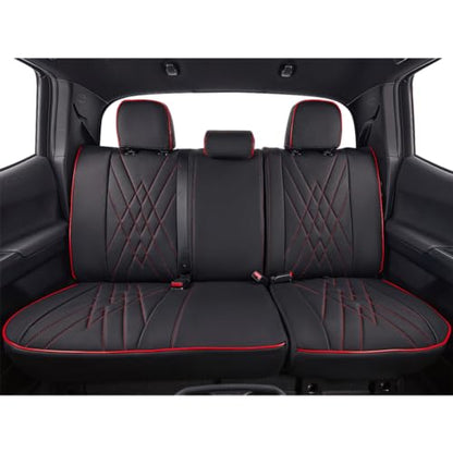 Custom Fit Tacoma Rear Car Seat Covers for Toyota Tacoma 2016 2017 2018 2019 2020 2021 2022 2023 Access Cab (Leather (Black with Red Trim) / 2016-2023 Access Cab,2DR-Only 2nd Row)