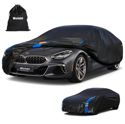 Car Cover Waterproof All Weather for Automobiles (Black-Blue / 2 Fit Sedan/Coupe-Length 166-178 inch)