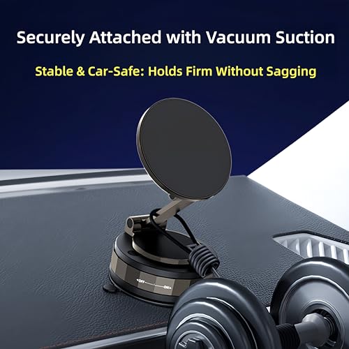 Car Phone Holder for Magsafe [98LBS Suction & 2400gf Magnetic] 360° Rotatable Adjustable Car Phone Mount with Vacuum Suction Cup (D. T30-Black Base)