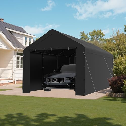 10x20 Carport Heavy Duty Portable Garage Shelter w (Black / 10x20 with sidewalls)