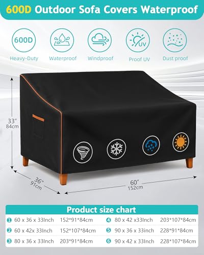 Outdoor Sofa Cover (#Black / 60W x 36D x 33H)