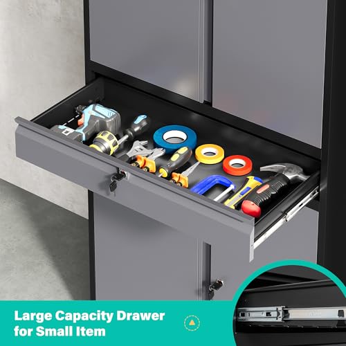 Metal Storage Cabinet with Doors and Shelves (71"H x 31.5"W x 16"D / Black Gray)
