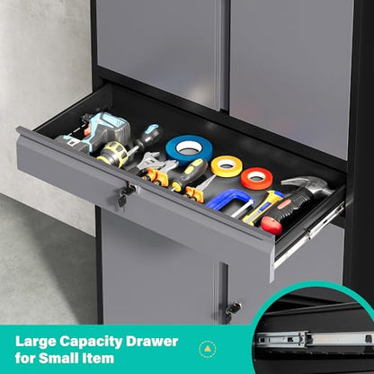 Metal Storage Cabinet with Doors and Shelves (71"H x 31.5"W x 16"D / Black Gray)