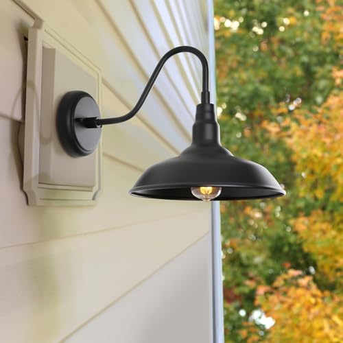 Black Gooseneck Barn Light for Farmhouse 10 Inch Dome Exterior Lights Fixture with Wall Mount (Matte Black / 10" Dome)