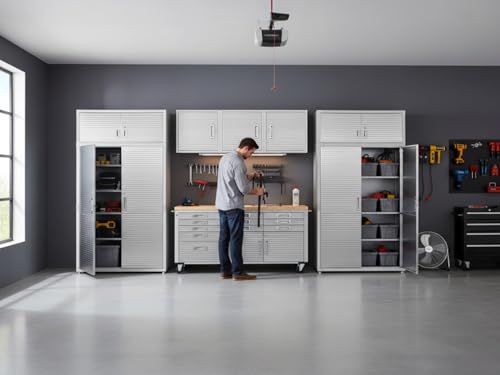 Heavy Duty 8 Piece Steel Garage Cabinet Storage Set with Rolling Workbench (Granite)
