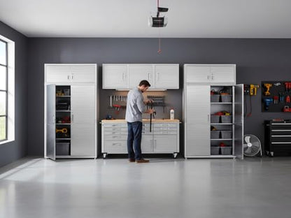 Heavy Duty 8 Piece Steel Garage Cabinet Storage Set with Rolling Workbench (Granite)