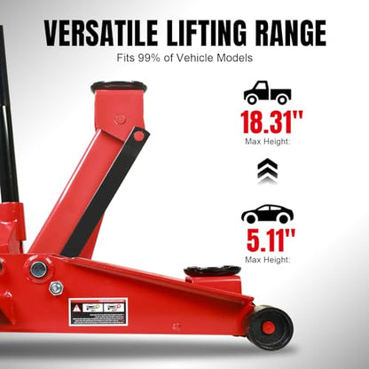 Heavy Duty Hydraulic Car Floor Jack with Quick Lift Pump for All Terrain Vehicles (Red / Single Pump / 3 Ton)