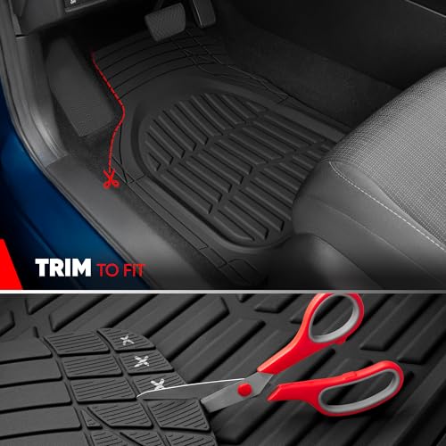 MotorTrend FlexTough Black Car Floor Mats Rubber All Weather Automotive 2pc (2pc Front (Sedan, Compact) / Black)