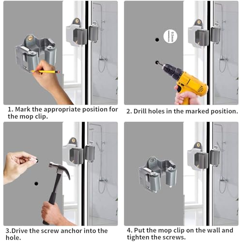 Mop and Broom Holder Big Size Hanging 1 KG Extra (10 / Matte Grey)
