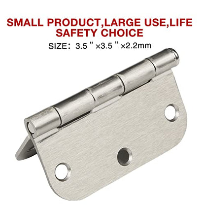 Rounded Door Hinges Brushed Nickel 3.5 Inch 5 (Satin Nickel-Rounded / 18 Pack-no squeak)