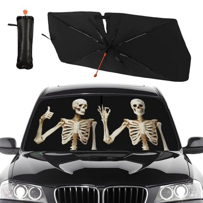 Skull Car Windshield Sun Shade Umbrella Foldable Front Windshield Cover Funny Visor Umbrella Sun Shade Cover Sun Shade Car Accessories Blocks UV Rays (Skull)