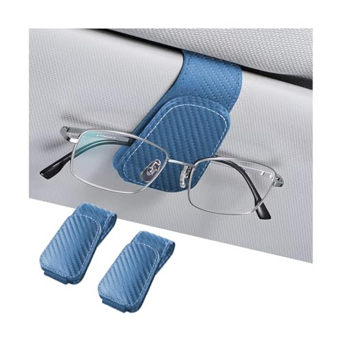 2PCS Sunglasses Holders for Car Sun Visor (2 Pack / Blue/Carbon Fiber)
