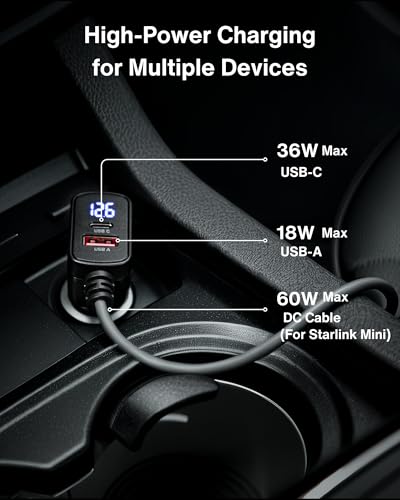 Car Charger Cable for Starlink Mini 10FT with Display (10FT/3M)