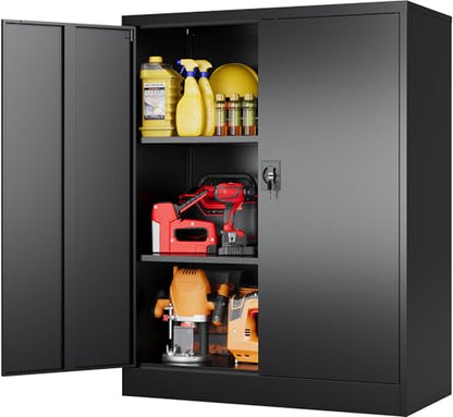 Small Metal Storage Cabinet with Doors and Shelves (36"H x 31.5"W x 16"D / Black)