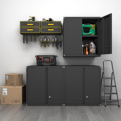 Locking Metal Garage Wall Cabinet with Doors and Shelf (28"H / Black)