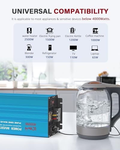4000 Watt Pure Sine Wave Power Inverter DC 12V to 110 (4000W - 12V / Blue)