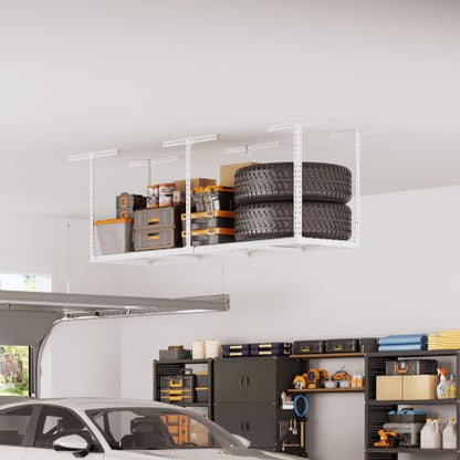 2x8ft Overhead Ceiling Garage Storage Rack (White / 2x8ft)