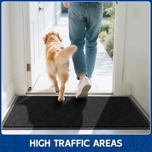 Sturdy Front Door Mat (4' x 6' (Rectangular) / Black-mess)