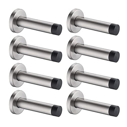 Door Stopper 304 Stainless Steel Thicken 1mm Sound Dampening Door Stop Bumper Wall Protetor 8 Pack (8 Pack / Brushed & Black Tip)