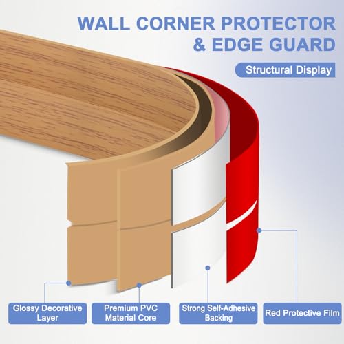 Wall Corner Protector Moulding Trim Peel and Stick (Light Brown Wood / 1.6 In x 10 Ft)