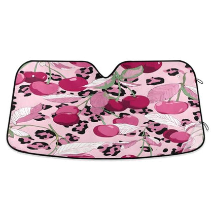 Car Windshield Sun Shade Cheetah Leopard Print Pink Cherry Foldable Car Front Windshield Sunshade Blocks UV Rays Sun Visor Heat Protection for Truck SUV to Keep Your Vehicle Cool (Medium / Pink Cherry Leopard)
