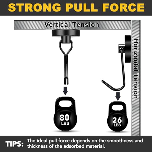 Black Magnetic Hooks Heavy Duty 80LB+ Swivel Strong Magnet Hook (Black / 0.98in)