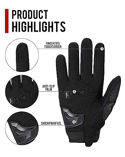 Motorcycle Gloves Touch Screen for Men Women Padding Hard Knuckle Cycling Motorbike ATV Hiking Riding Climbing Glove (Large / Carbon-Black)