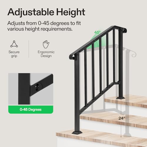 3 Step Railing 40"x36" Wrought Iron with Curved & Balusters Black (Black / 3 Steps)