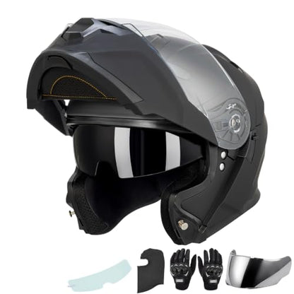 Modular Motorcycle Helmets Full Face Flip up Street Bike Motorcycle Helmet for Unisex Adult Matte Black (Matte Black / Medium)