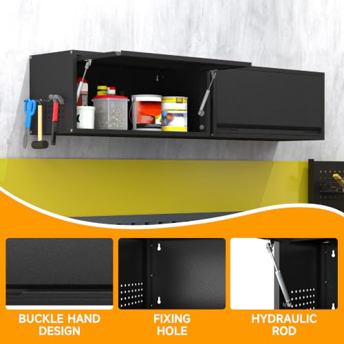 Metal Garage Wall Cabinet with Doors Side with Holes (13.8''H / Black)