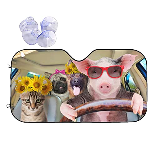 Car Windshield Sunshade Front Window Sunflower Pig Dog cat Drive Sun Visor Protector Foldable Shield Cover for Truck SUV (Black13 / Small)