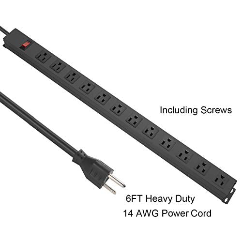 HHOSET Long Power Strip Surge Protector (Black / 6 ft)