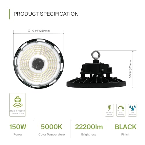 150W LED High Bay UFO Lighting (Black)