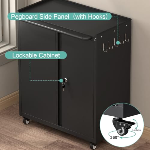 Garage Storage Cabinet with Wheels (Black / 32"H)