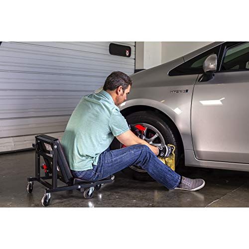 2-in-1 Rolling Creeper Seat Converts from High to Low Roller Seat, Fast, Tool-Free Conversion, Garage, Shop, Brake Jobs, Washing, Detailing, Maintenance, Thick Pad, 3-in. Casters - 240298 (2-in-1)