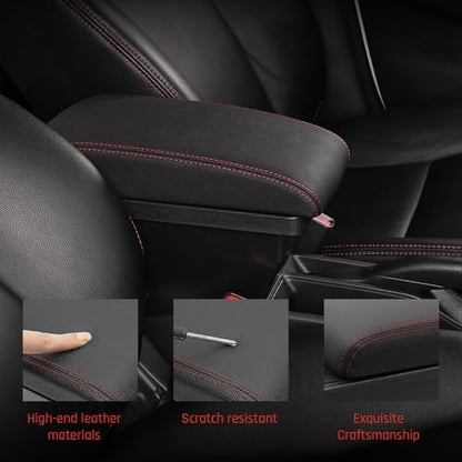 Double Layer Armrest Box for Honda Fit Jazz 2009 (Black with Red Thread)