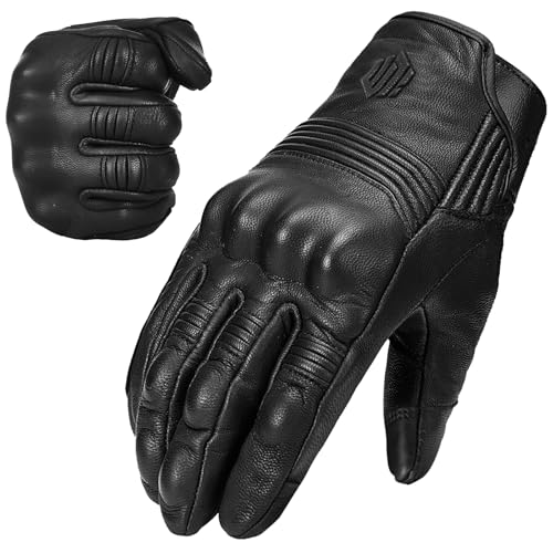 Goatskin Leather Motorcycle Motorbike Powersports Racing Gloves Touchscreen for Men and Women Model DN01 (Black Unperforated / X-Large)