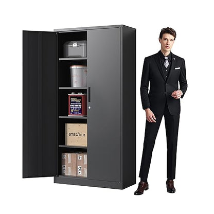 Metal Storage Cabinet for Garage (Black / XL - 2 Doors & 5 Shelves (Wheelless))