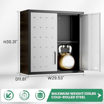 Garage Wall Cabinet (Black/Grey / Wall-2 Doors)
