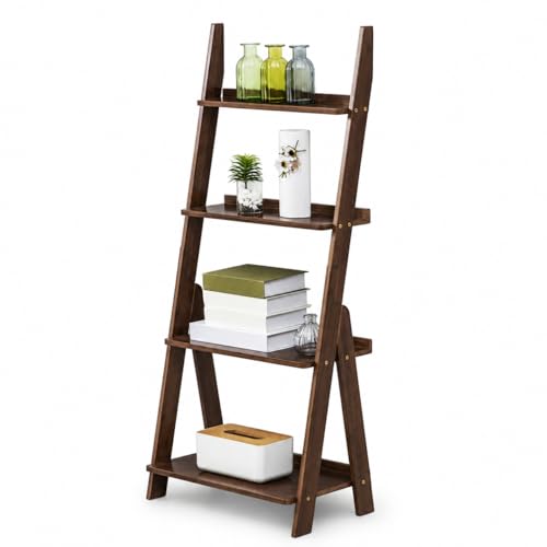 Bamboo Ladder Shelf Bookcase (4 Tier / Walnut)