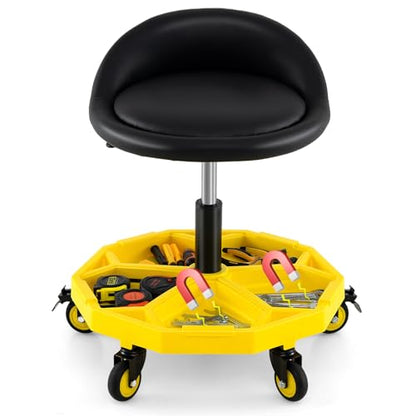 Rolling Garage Stool (Yellow / One Tier Tool Tray)