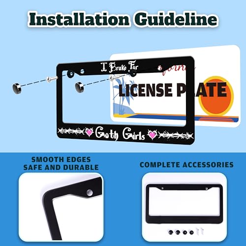 I Brake for Goth Girls License Plate Frame Stainless Steel 6.3 X 12.2 Inch (I Brake For Goth Girls)