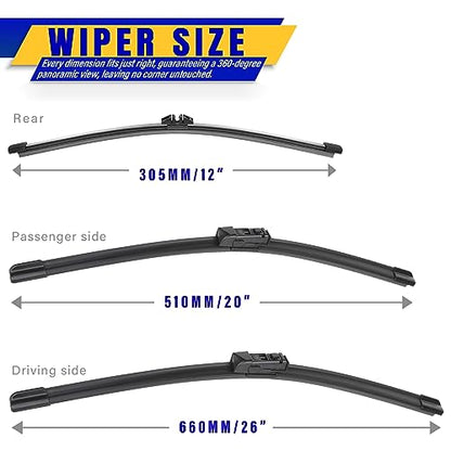 3 Wipers Fits BMW X3 2018 (26"+20"+12")