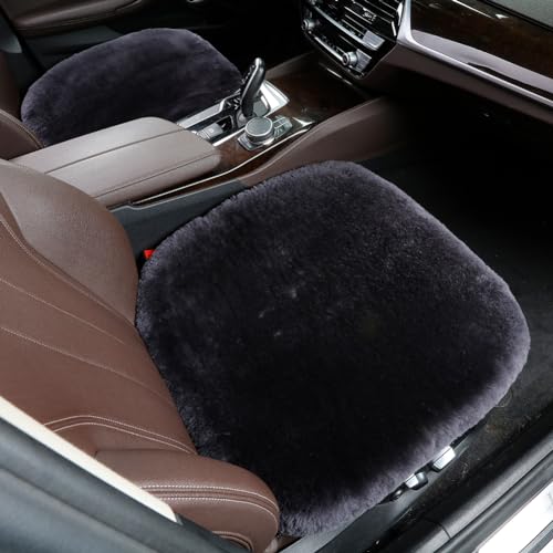 Genuine Sheepskin Car Seat Cover for Fuzzy Soft Fur Wool Cushion (Carbon Black)