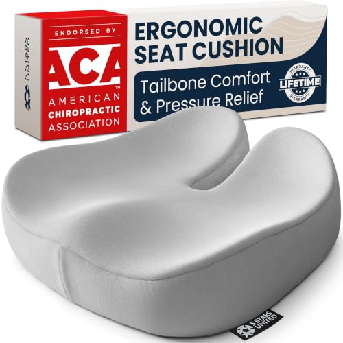 Seat Cushion Memory Foam Chair Cushion for Tailbone Pain Relief (Soft Gray / XX-Large)