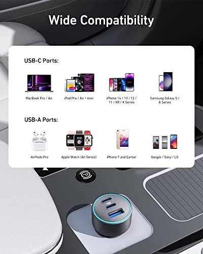 535 67W 3 Port Compact PowerIQ 3.0 USB C Car Charger