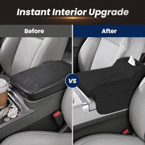 Car Center Console Cover with Tissue Box Holder (Black-2)