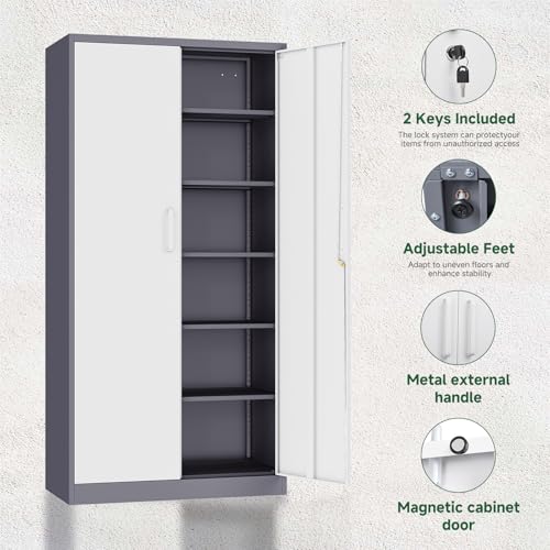 Metal Storage Cabinet with Lock Door (71 X 32 X 16 In(H X W X D) / Grey White)